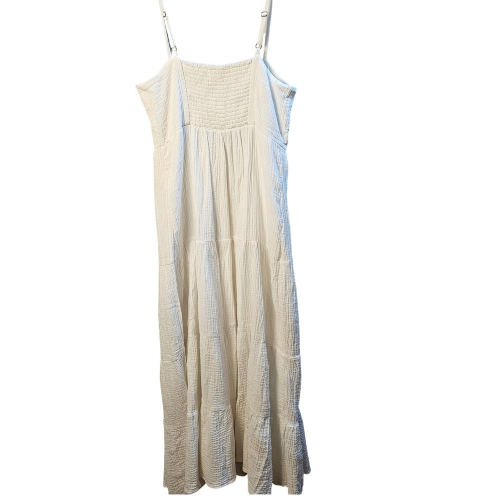 Knox Rose White Cotton Gauze Tiered Midi Dress Smocked Back Adjustable Straps M - Picture 2 of 9